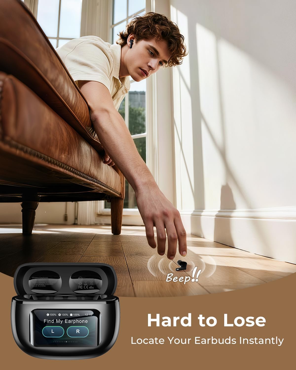 T27 True Wireless Stereo Earbuds, 40H Playtime, ANC Noise Cancelling, IPX7 Waterproof, Smart Touchscreen Case – Perfect for Gym, Work & Daily Commute
