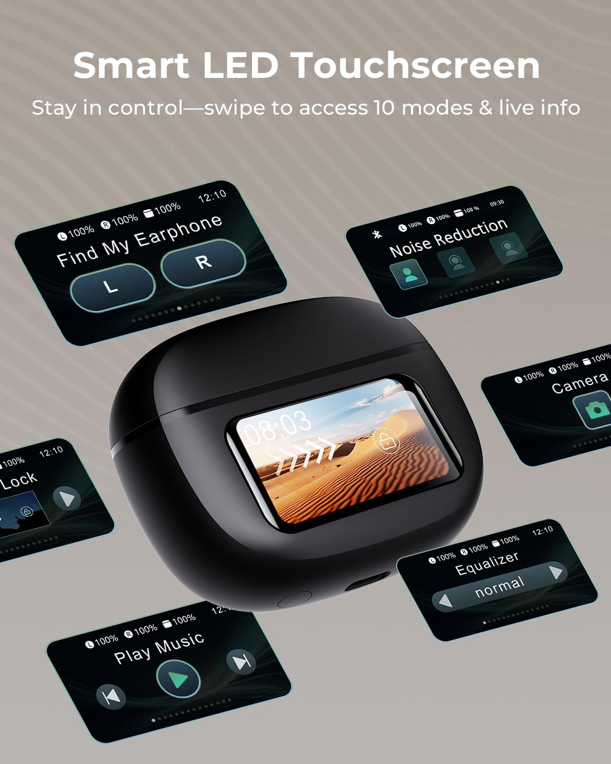 T27 True Wireless Stereo Earbuds, 40H Playtime, ANC Noise Cancelling, IPX7 Waterproof, Smart Touchscreen Case – Perfect for Gym, Work & Daily Commute