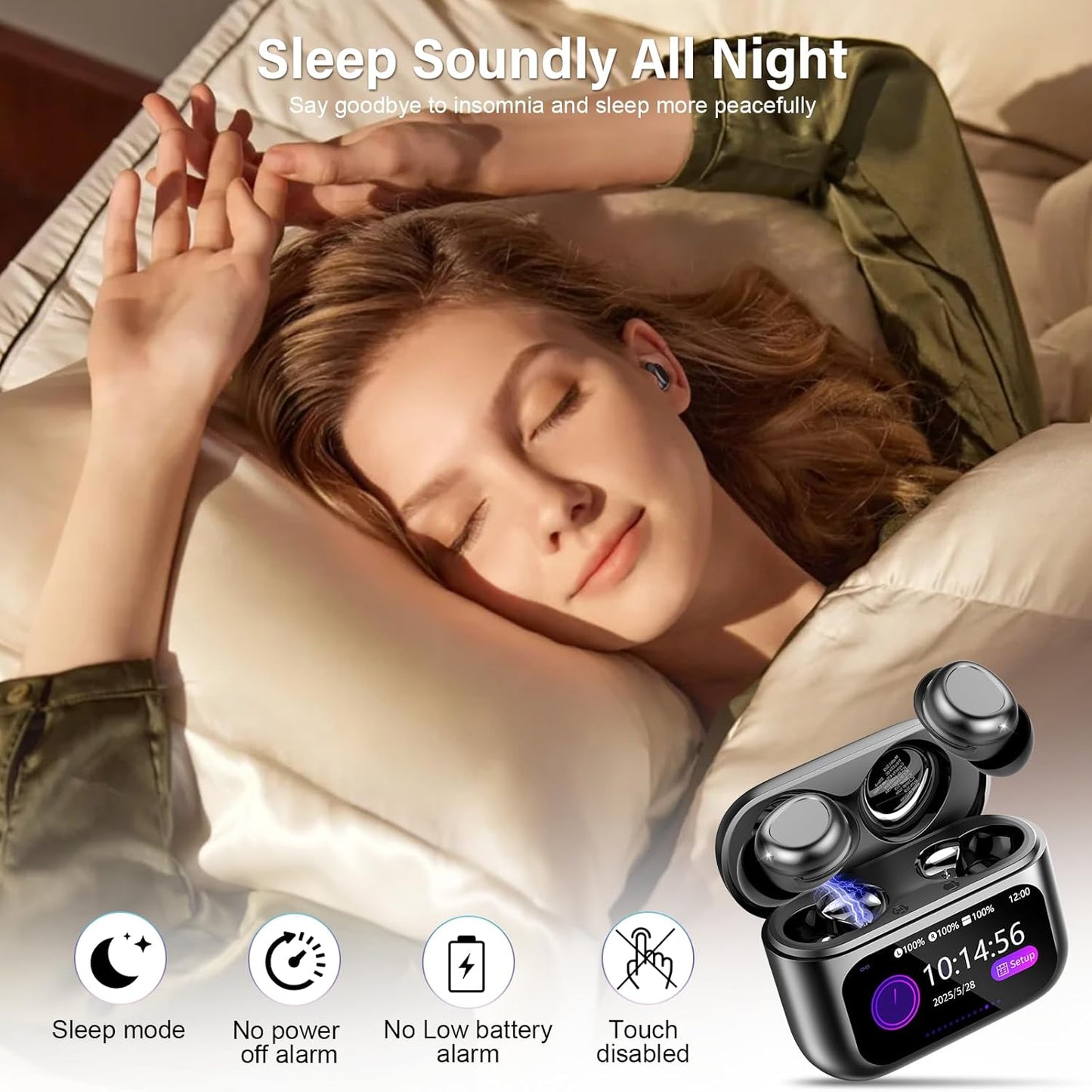 SU9 Wireless Sleep Earbuds – 48H Playtime, ENC Calls, IPX5 Waterproof, Touchscreen Case, 5 EQ Modes, Side-Sleeper Comfort