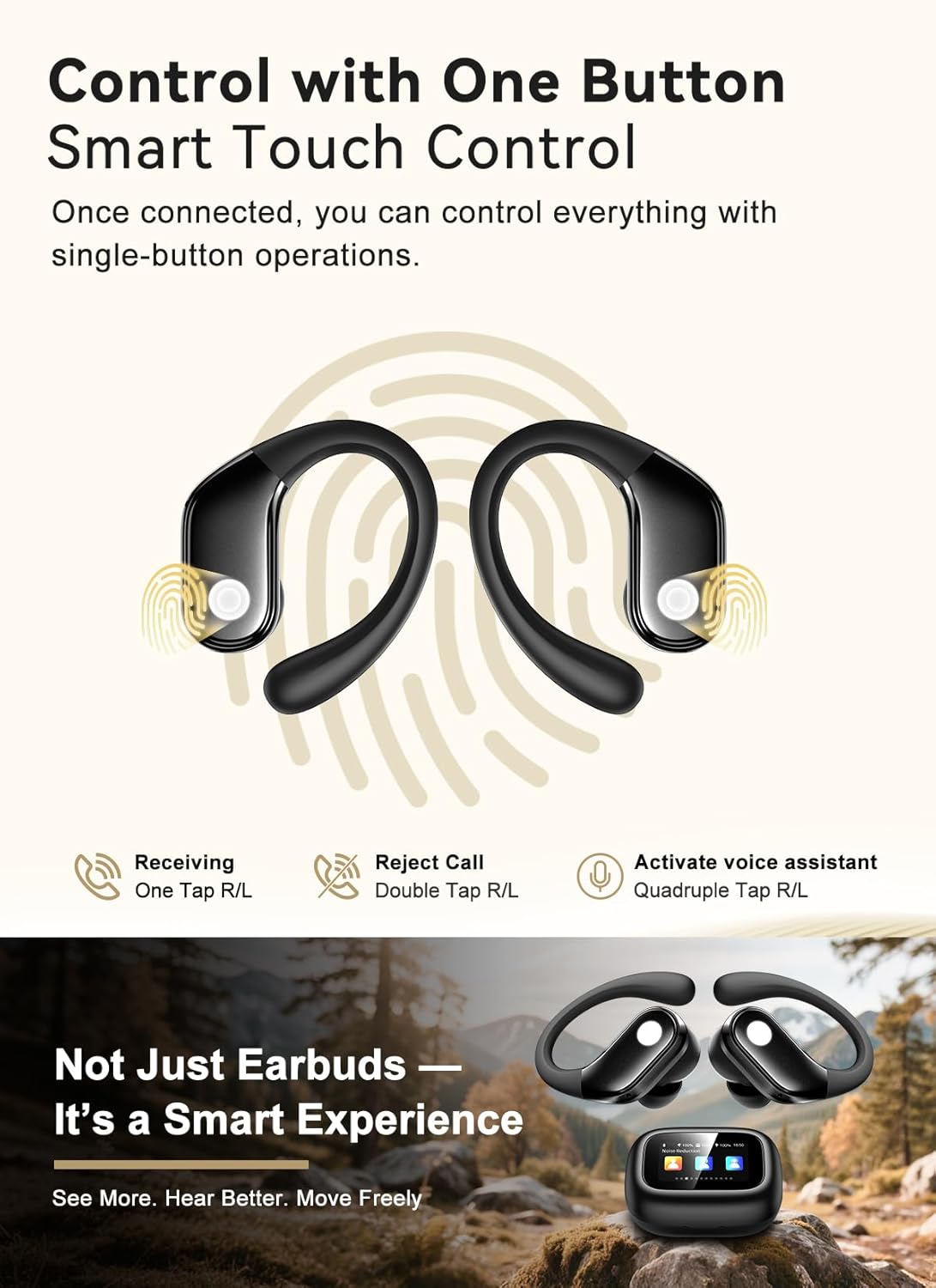 TP01 Wireless Sports Earbuds, 40H Playtime, ANC/ENC Noise Cancelling, IPX6 Waterproof, Touchscreen Case – Perfect for Running, Cycling & Gym