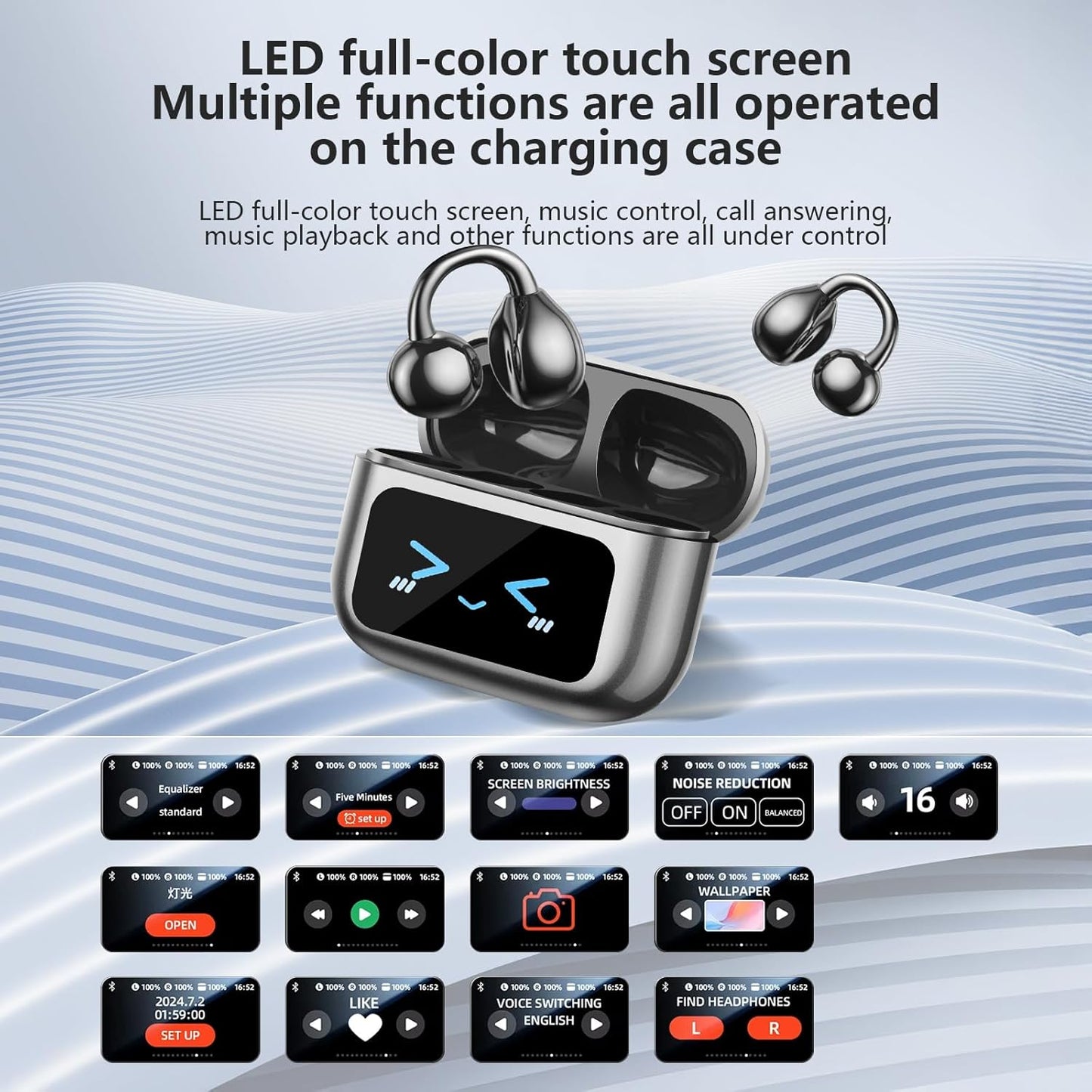 M100 Wireless Clip-On Sports Earbuds – 50H Playtime, Touchscreen, IPX7 Waterproof, Secure Fit for Running