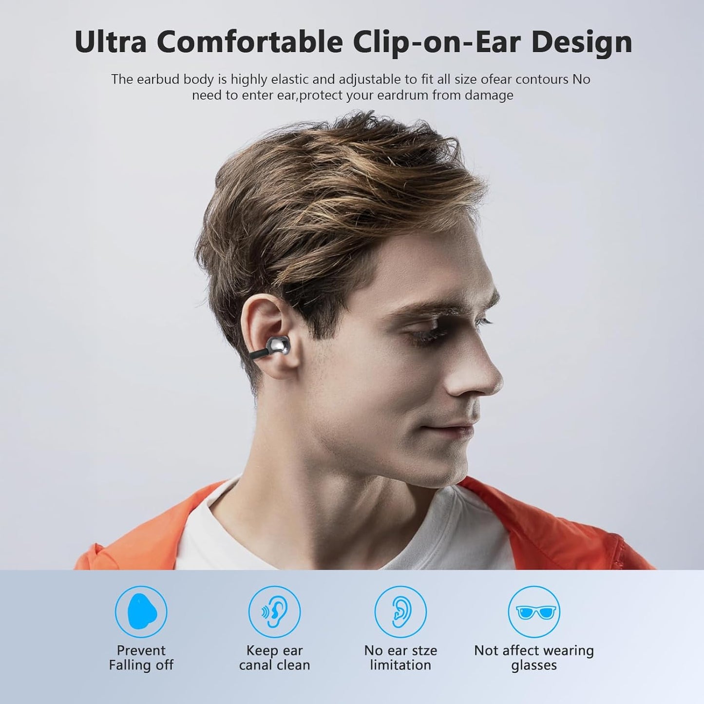 M100 Wireless Clip-On Sports Earbuds – 50H Playtime, Touchscreen, IPX7 Waterproof, Secure Fit for Running