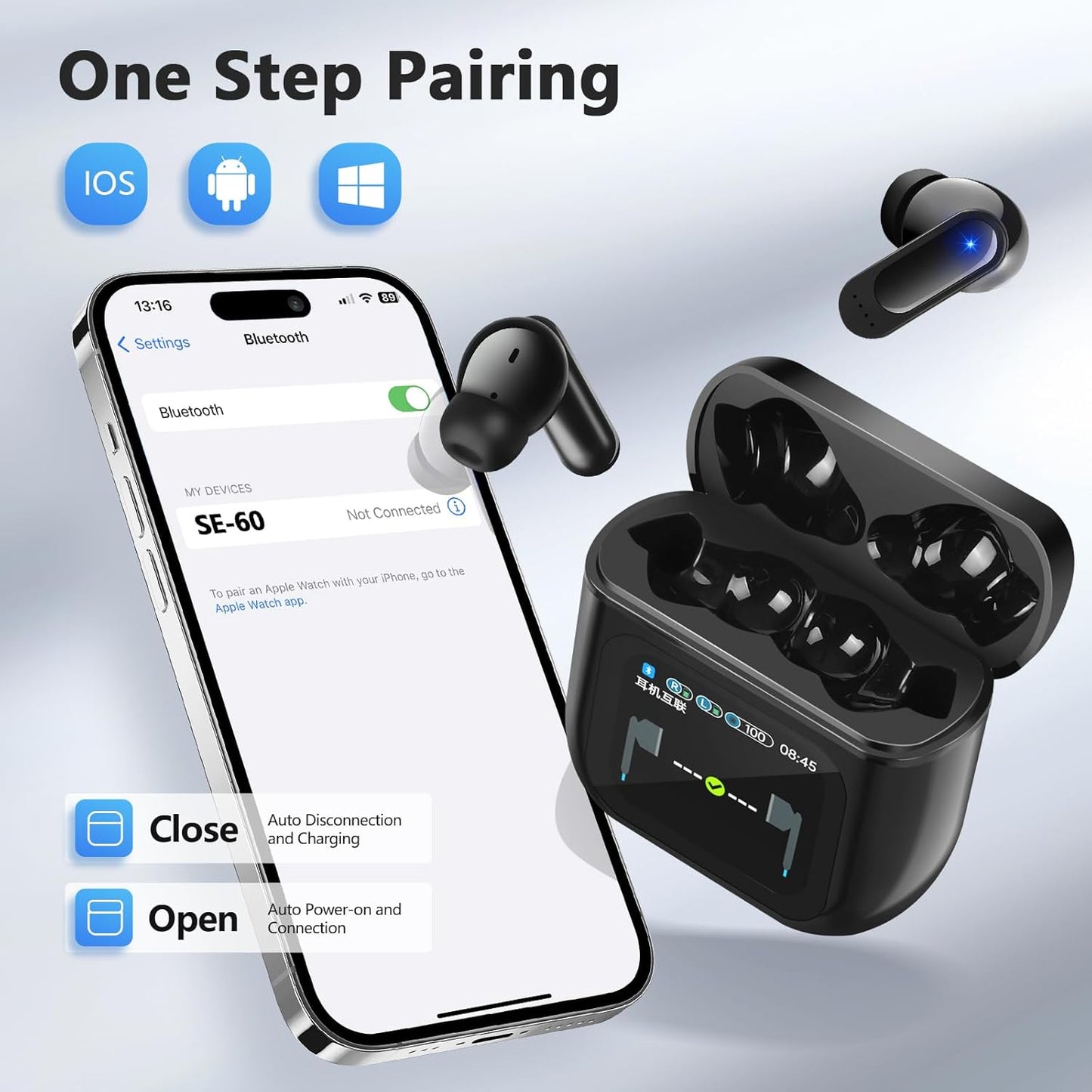 SE60 True Wireless Stereo Earbuds – 50H Playtime, Deep Bass, ANC/ENC, IPX7 Waterproof, Daily Commute & Gym