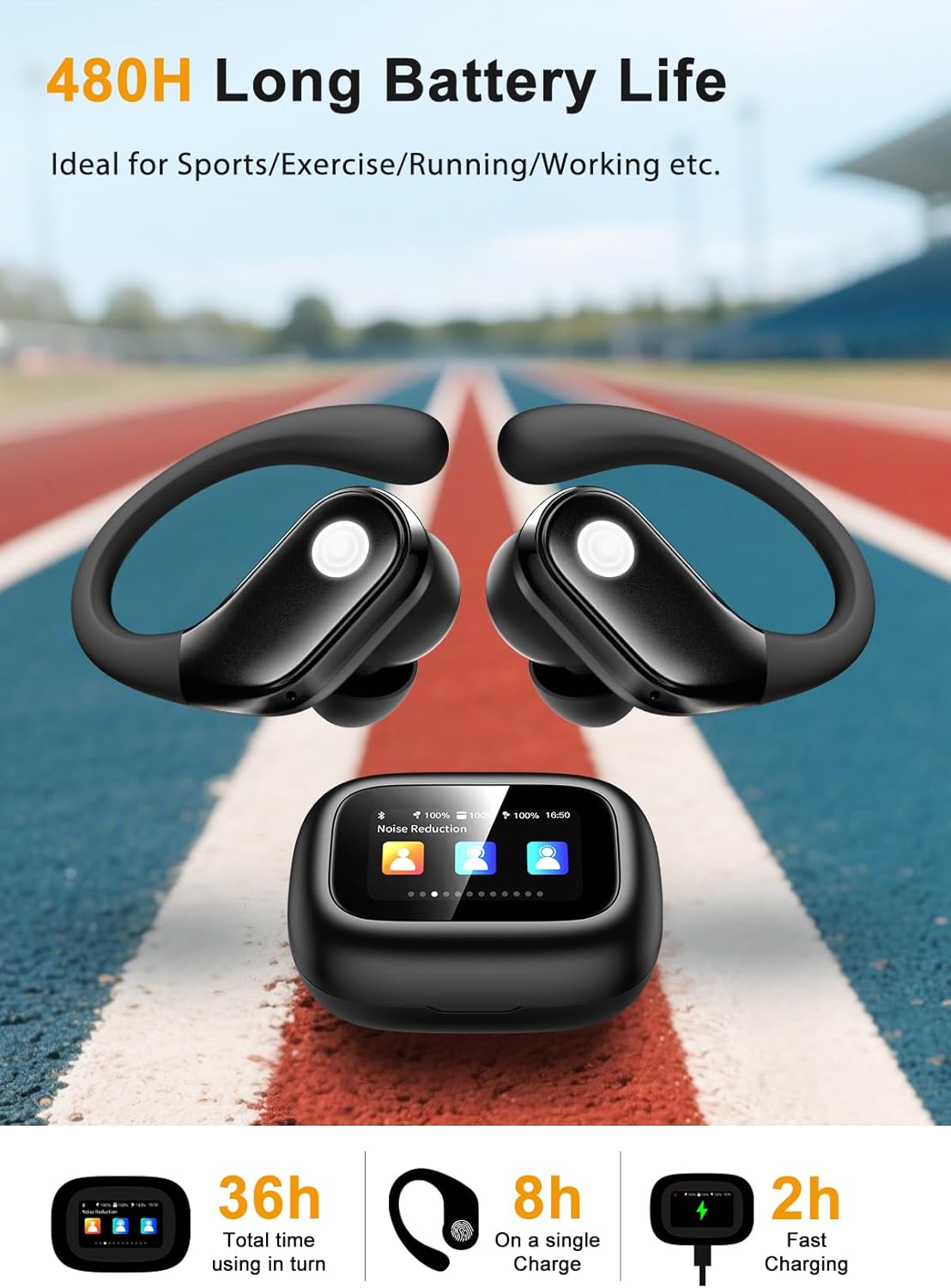 TP01 Wireless Sports Earbuds, 40H Playtime, ANC/ENC Noise Cancelling, IPX6 Waterproof, Touchscreen Case – Perfect for Running, Cycling & Gym