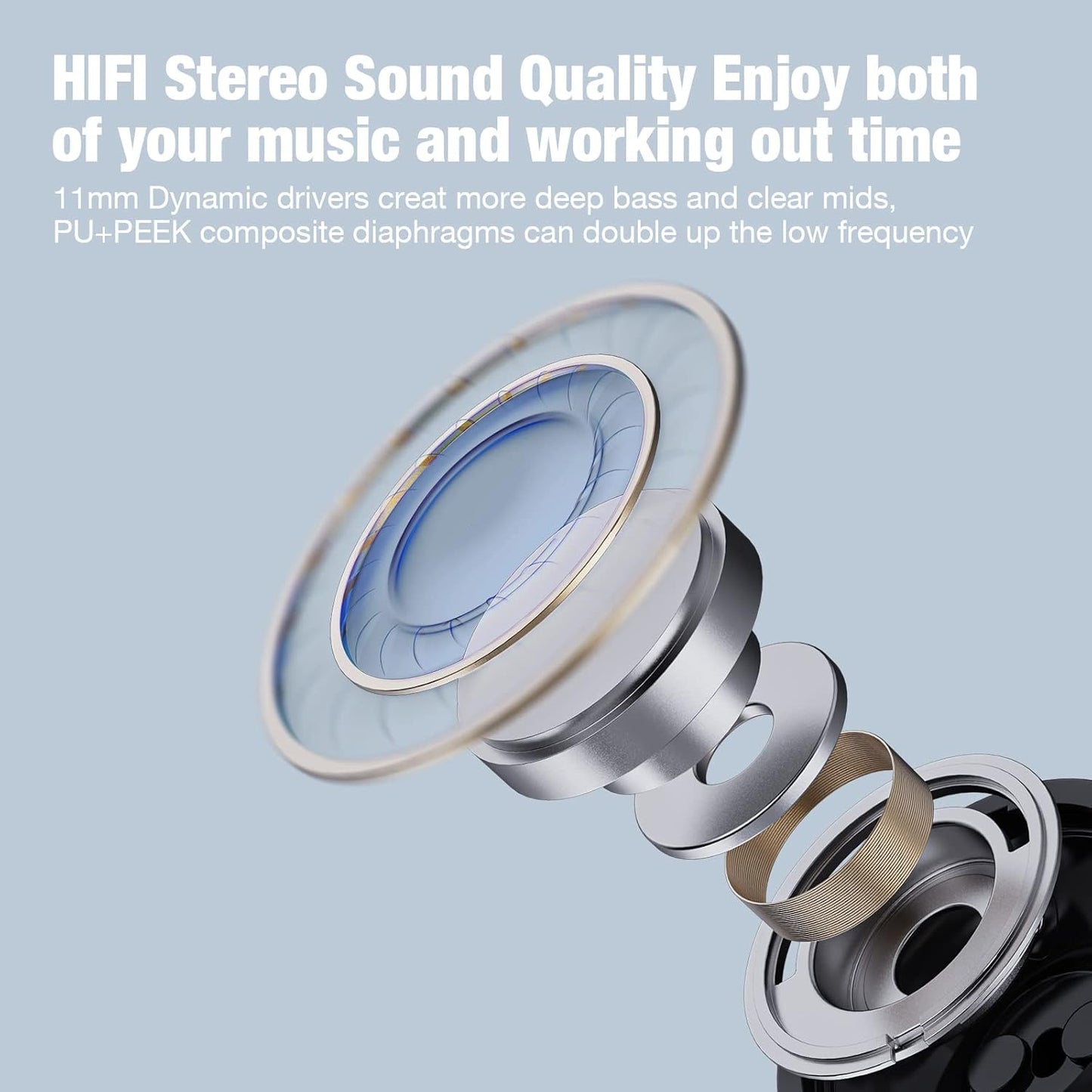 M100 Wireless Clip-On Sports Earbuds – 50H Playtime, Touchscreen, IPX7 Waterproof, Secure Fit for Running