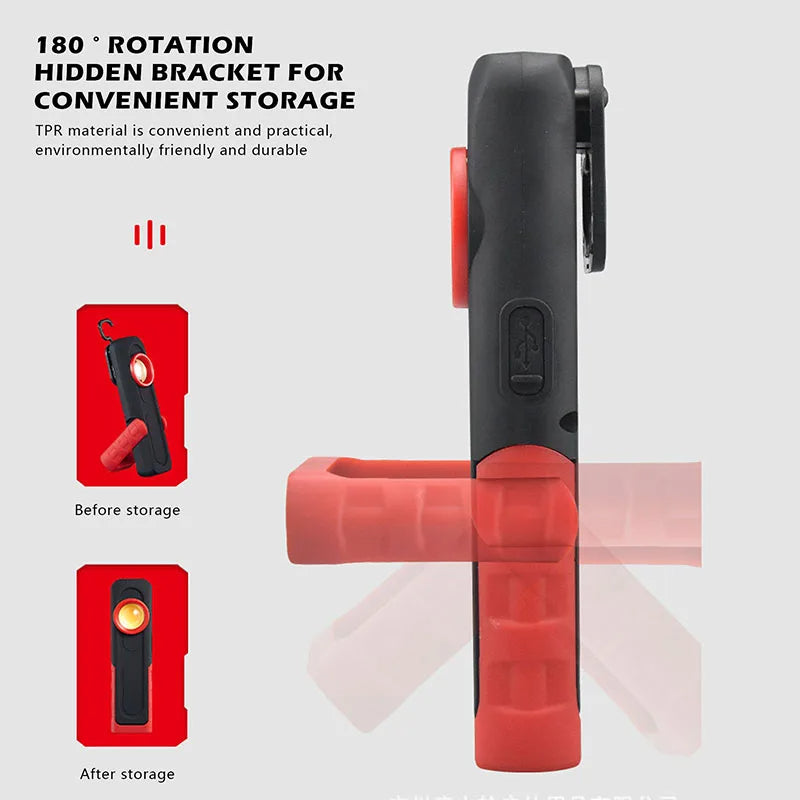 Car Detailing Inspection Light, 500 Lumen, 96 CRI, 3 Color Temperature (2700K, 4500K, 6500K), USB Work Lamp with Hook, 180° Tilting Bracket & Magnetic Base
