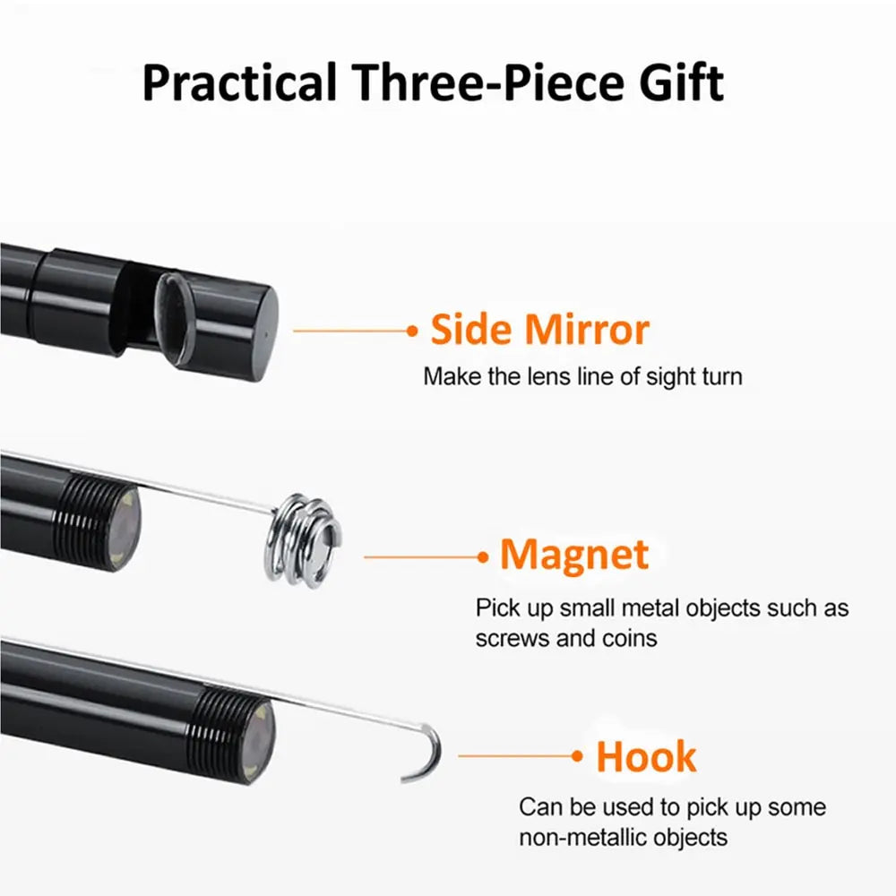 7.0MM - 2m Endoscope Camera, 6 Adjustable LED Lights, IP67 Waterproof, Flexible, USB & Type-C, Inspection Borescope for Android & PC