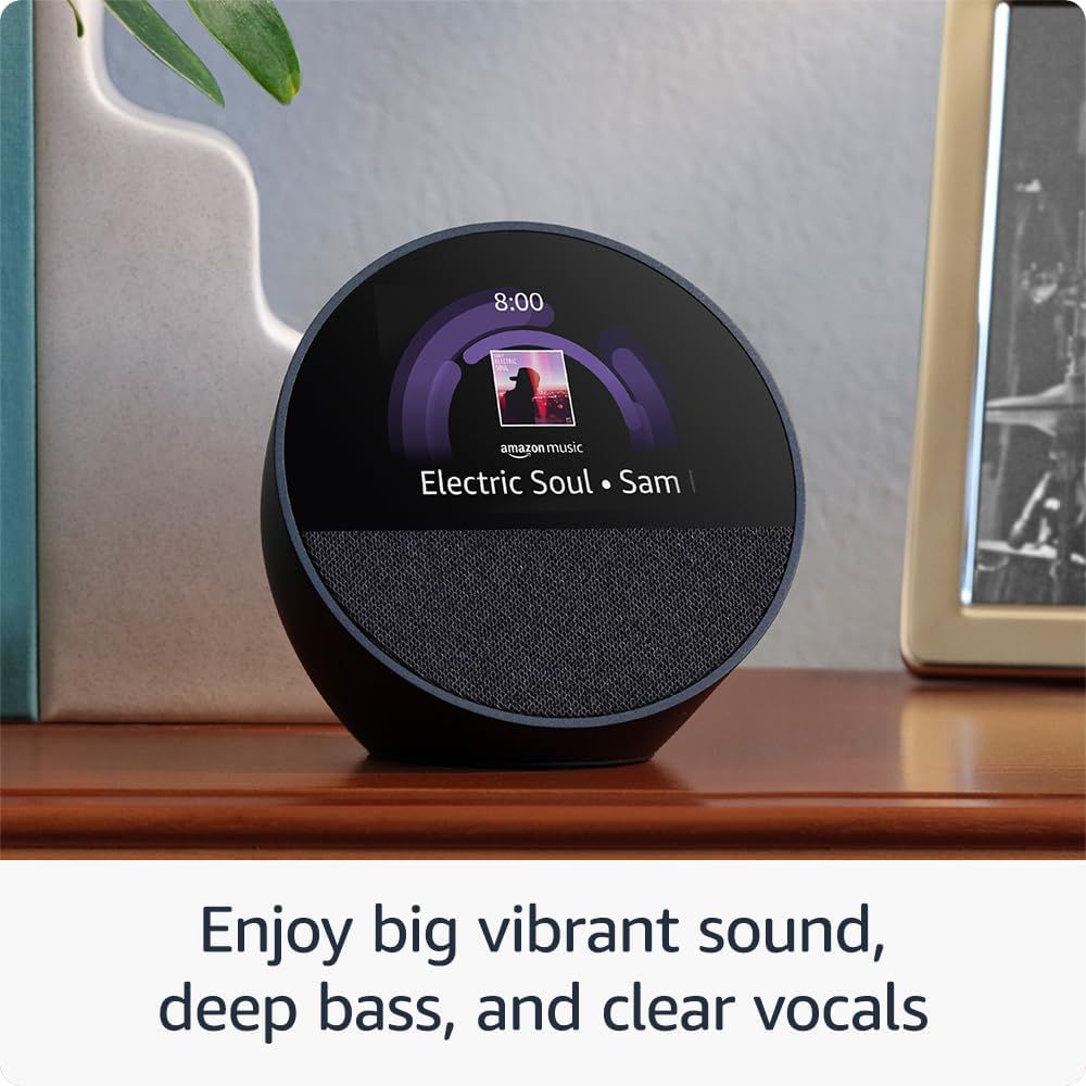 Echo Spot (2024 release), Great for Nightstands, Offices & Kitchens, Smart Alarm Clock with Alexa