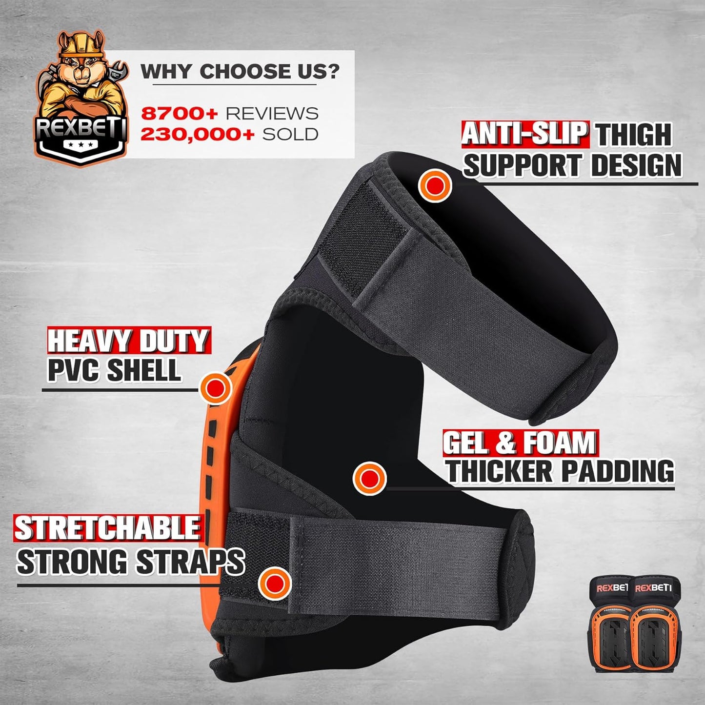 REXBETI Knee Gel Pads, Anti-slip Foam for Construction, Gardening, Flooring, and Cleaning