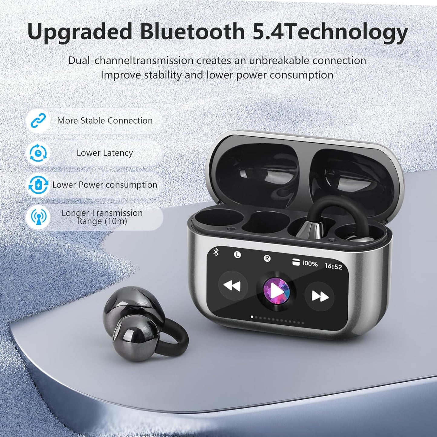 M100 Wireless Clip-On Sports Earbuds – 50H Playtime, Touchscreen, IPX7 Waterproof, Secure Fit for Running