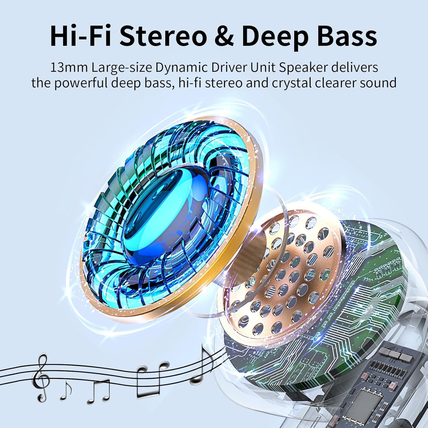 J53 Wireless Classic Earbuds – 50H Playtime, Hi-Fi Stereo, ENC Calls, IPX7 Waterproof, Perfect for Daily Use