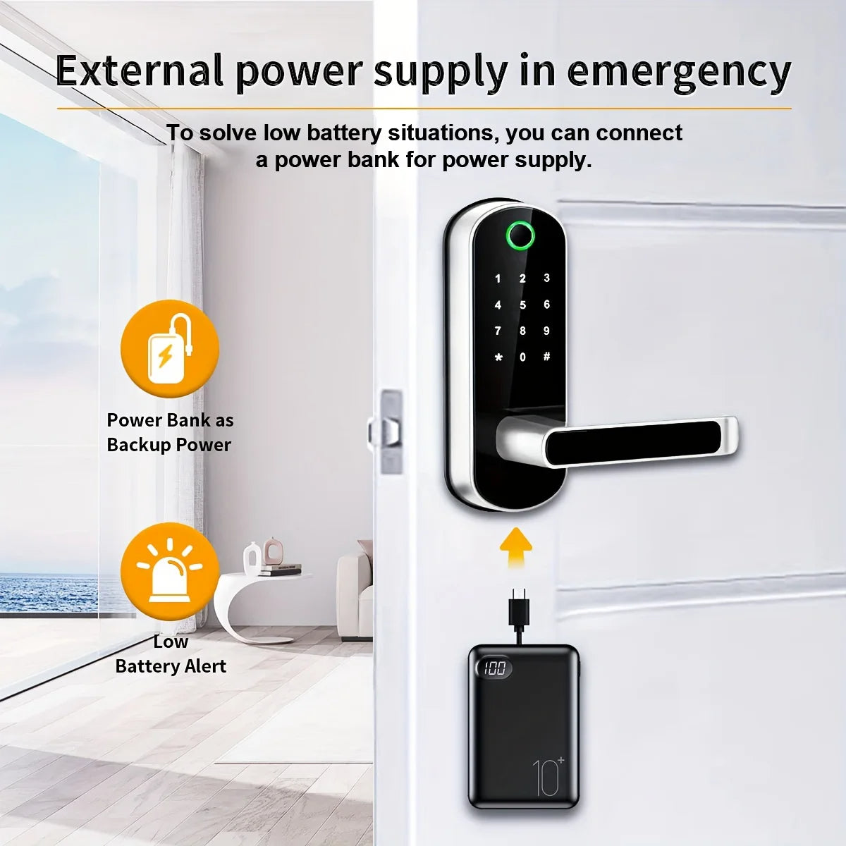Smart Fingerprint Door Lock, 5-in-1 Keyless Entry, Waterproof, App & Voice Control, Ideal for Homes & Rentals