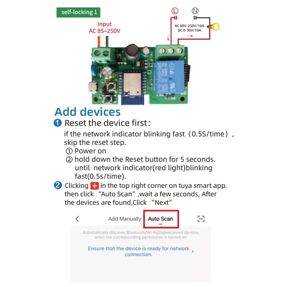 1CH Smart Wi-Fi Dry Contact Relay Remote Control Switch for Garage Doors, Gates & Smart Home
