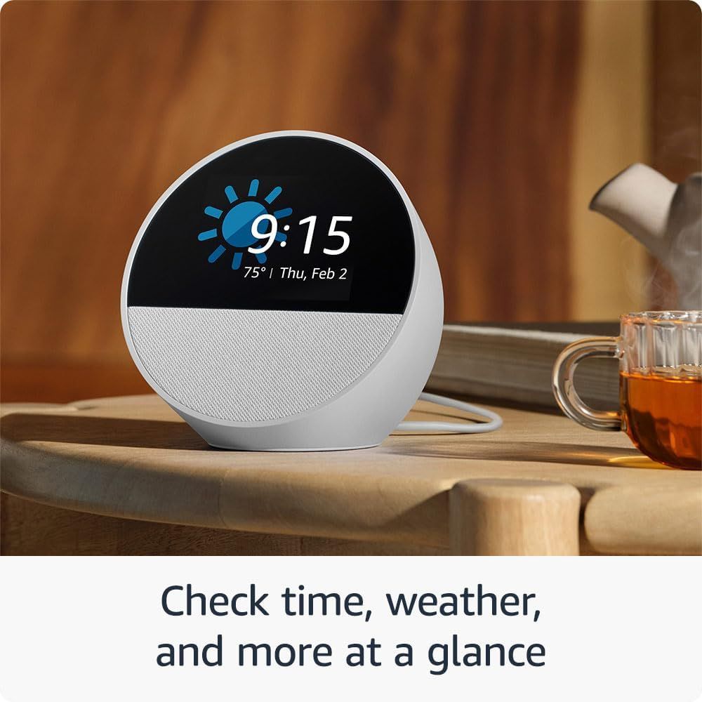 Echo Spot (2024 release), Great for Nightstands, Offices & Kitchens, Smart Alarm Clock with Alexa