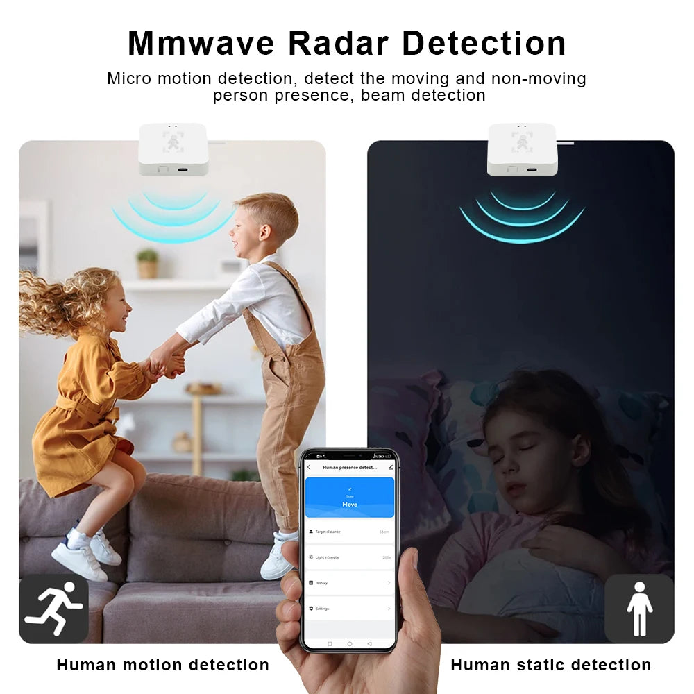 Wi-Fi Human Presence Sensor, mmWave Radar Motion & Static Detection with Light Sensor