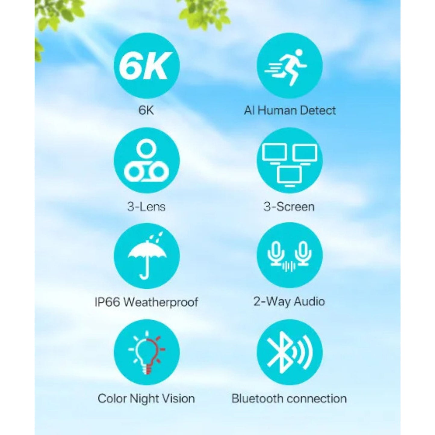 12MP HD Outdoor PTZ Wi-Fi Security Camera, Triple Lens, Auto Tracking, Night Vision, iCSee App