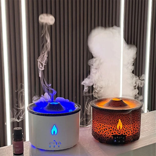 360ml Volcano Flame Smoke Ring Essential Oil Diffuser 2 Mist Mode with Remote Control