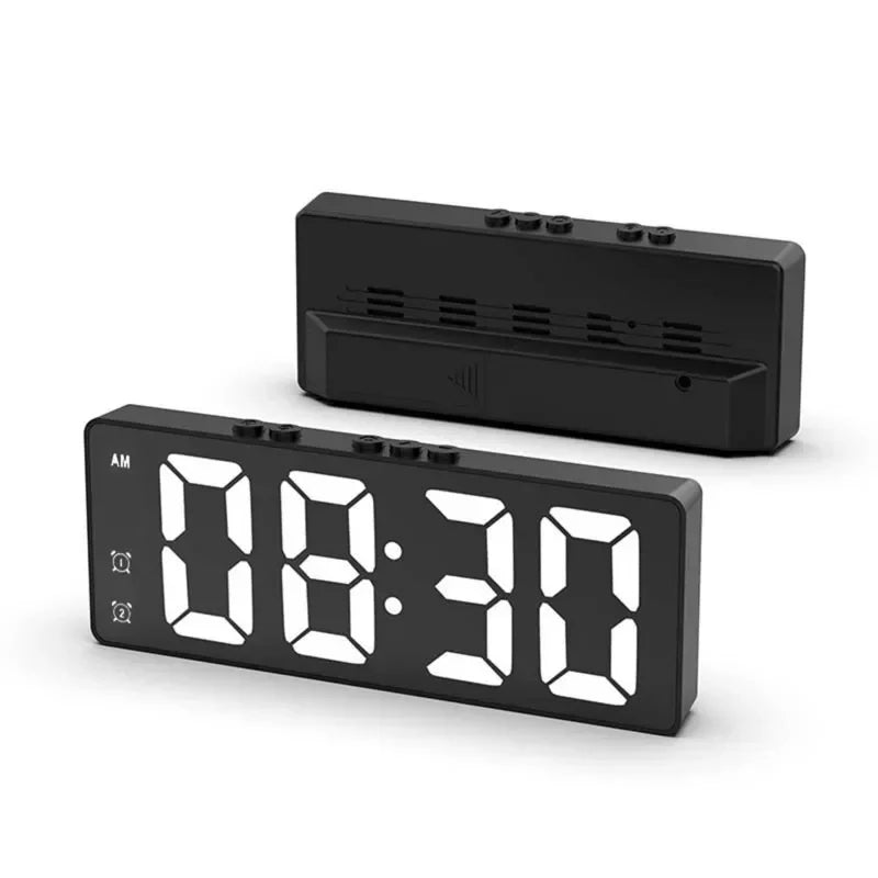 LED Mirror Alarm Clock, Voice Activated, Dual Alarms, Temperature Display, Snooze Function, USB/Battery-Powered