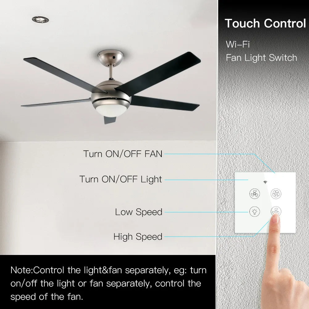 MOES Wi-Fi RF Smart Ceiling Fan Light Switch, 3-Speed Control, Smart Life/Tuya, Alexa & Google Compatible