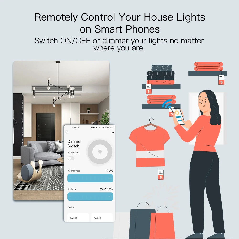 MOES Wi-Fi Smart Dimmer Light Switch – Control Brightness Anytime, Hands-Free