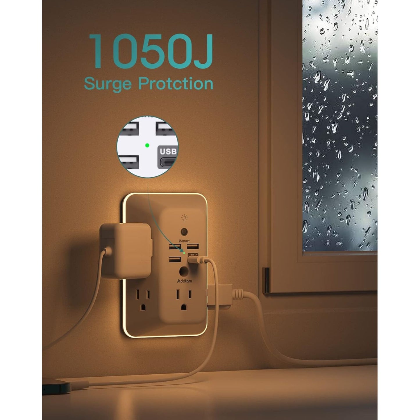 9-in-1 Outlet Extender Surge Protector with Night Light (Non Smart)