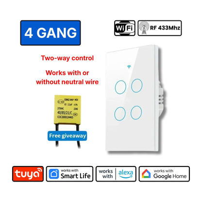 Smart Light Switch (1/2/3/4 Gang) – Control Lights Anytime, Anywhere