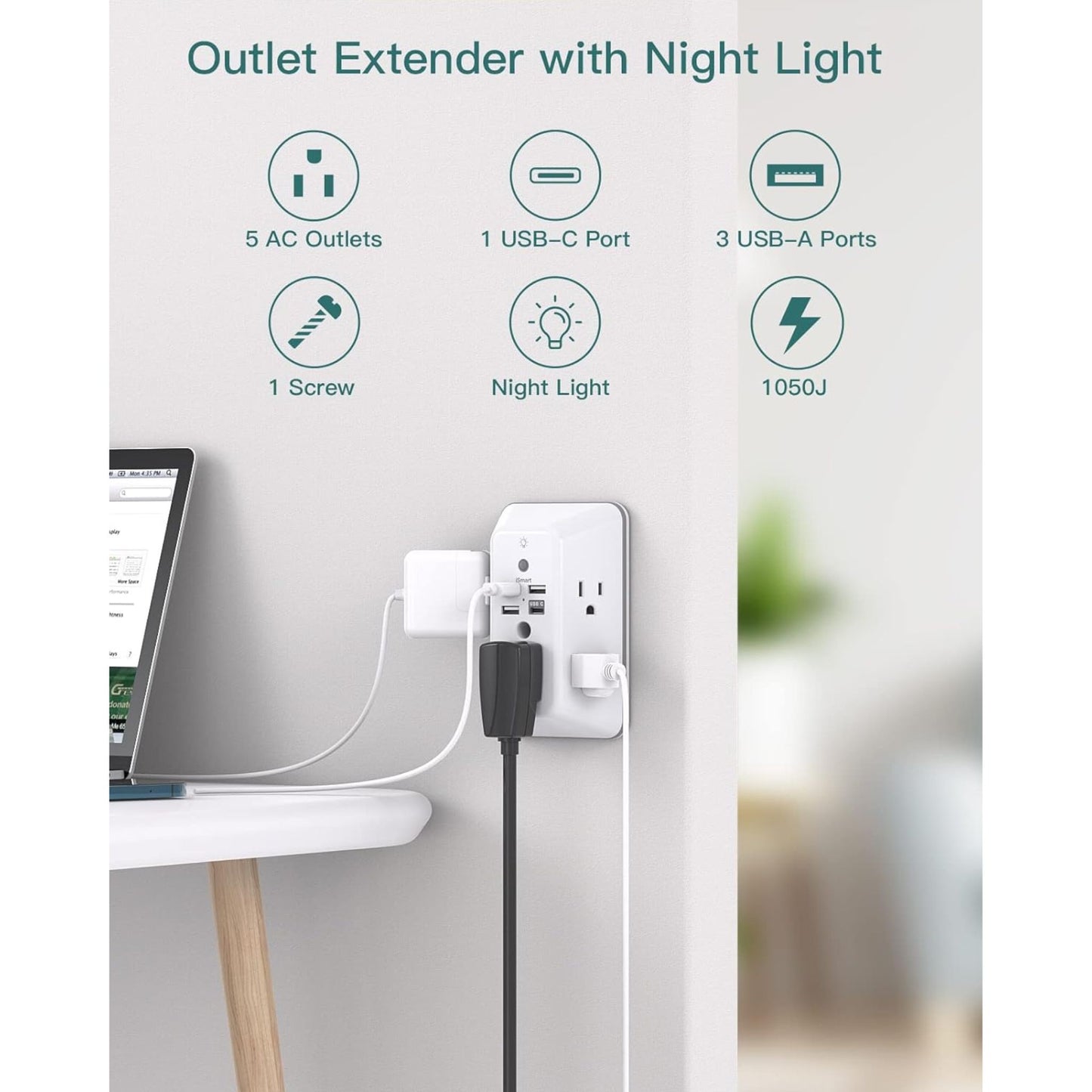 9-in-1 Outlet Extender Surge Protector with Night Light (Non Smart)