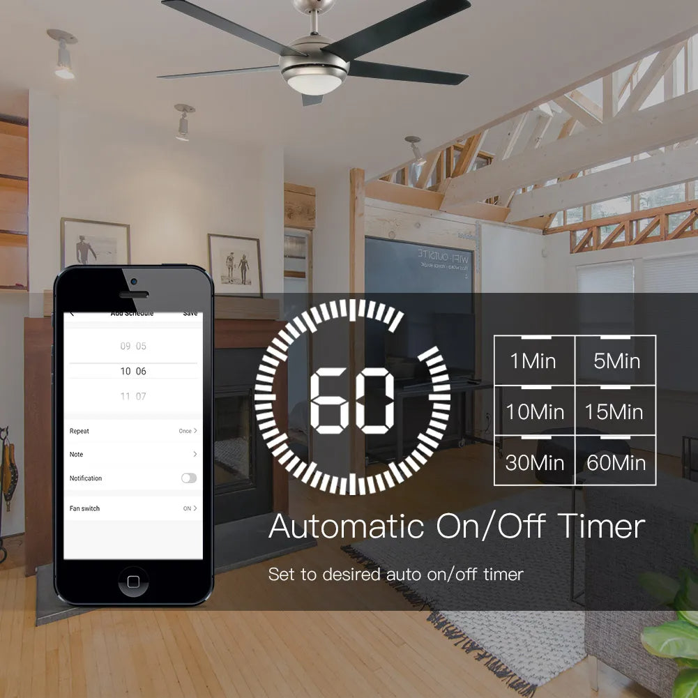 MOES Wi-Fi RF Smart Ceiling Fan Light Switch, 3-Speed Control, Smart Life/Tuya, Alexa & Google Compatible