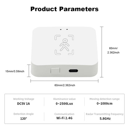 Wi-Fi Human Presence Sensor, mmWave Radar Motion & Static Detection with Light Sensor