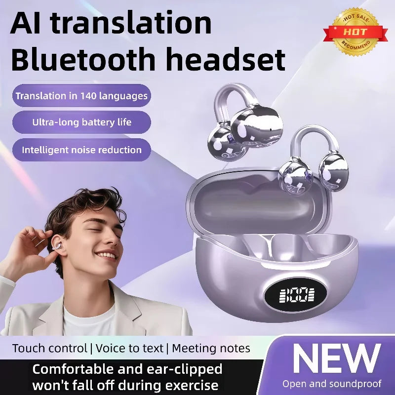 W19 Clip-On Wireless Earbuds, Secure Fit With Translation Support
