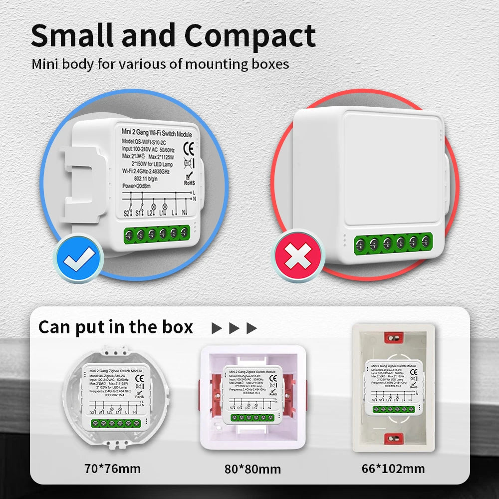 Wi-Fi Smart Light Switch Module (1/2/3 Gang) – Hands-Free Voice & App Control for Any Room