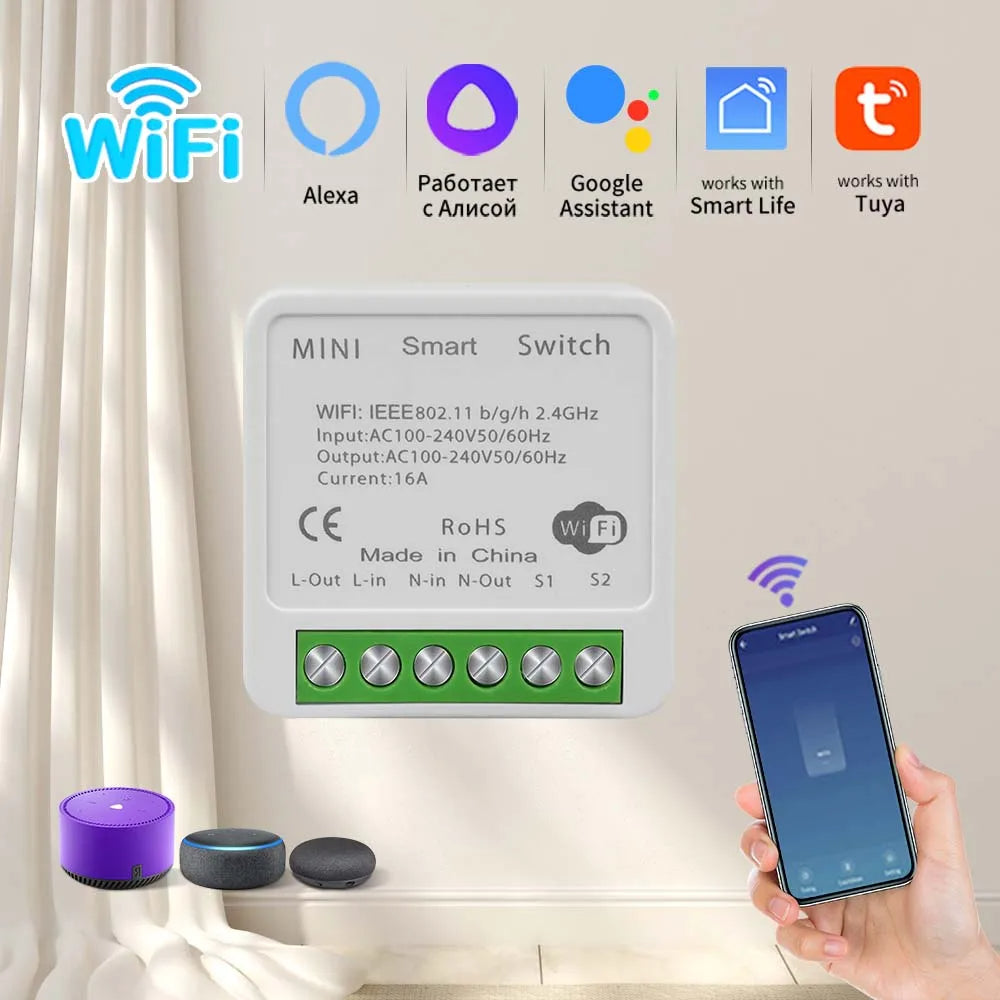 Wi-Fi Smart Light Mini Switch Module – 2-Way Control, App & Voice Operated