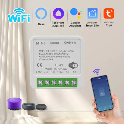 Wi-Fi Smart Light Mini Switch Module – 2-Way Control, App & Voice Operated
