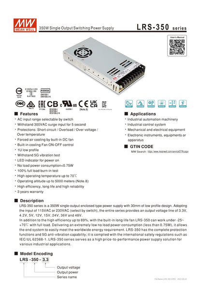 Mean Well LRS 350W 24V 14.6A DC Power Supply