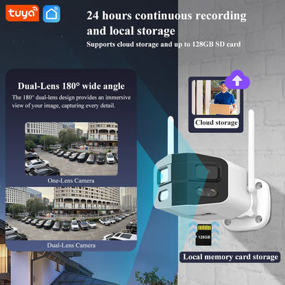 8MP Dual-Lens 180° Outdoor Security Camera – Full Yard Protection Without Blind Spots