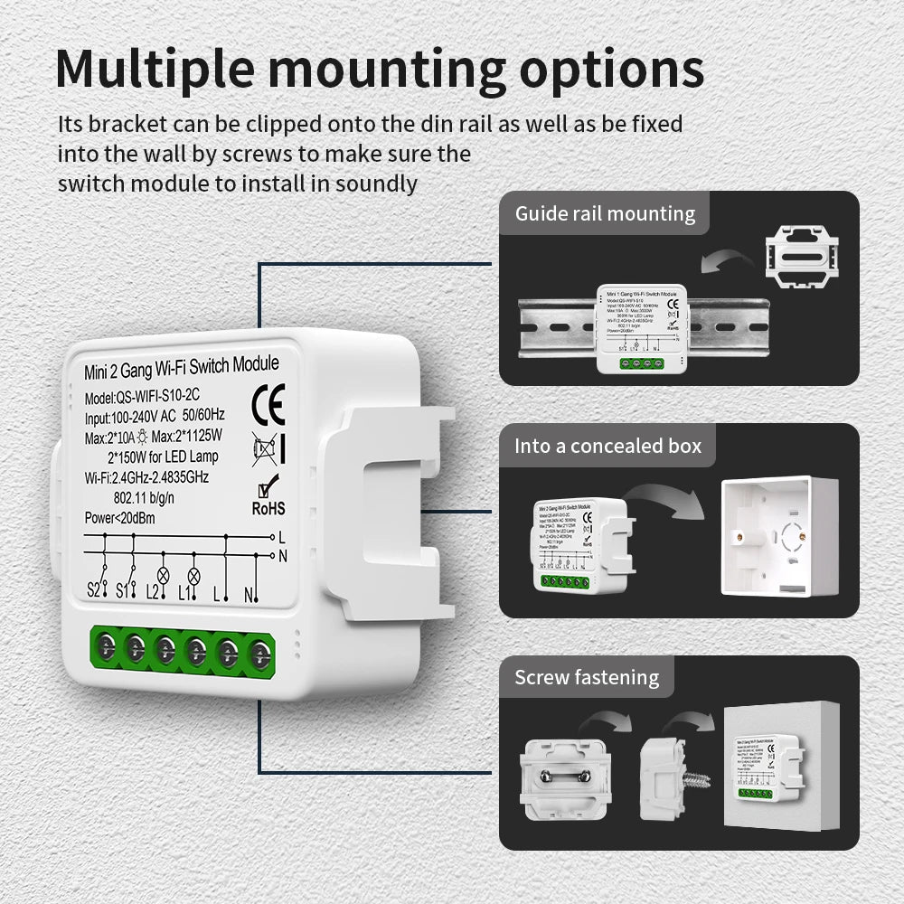 Wi-Fi Smart Light Switch Module (1/2/3 Gang) – Hands-Free Voice & App Control for Any Room