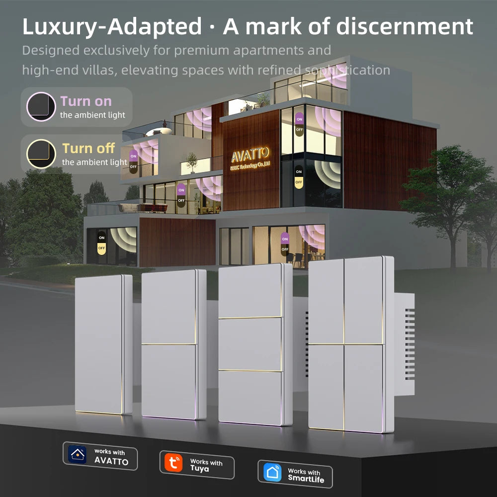 AVATTO Wi-Fi Smart Light Switch – Luxury Touch Control with Ambient LED Design for Modern Homes