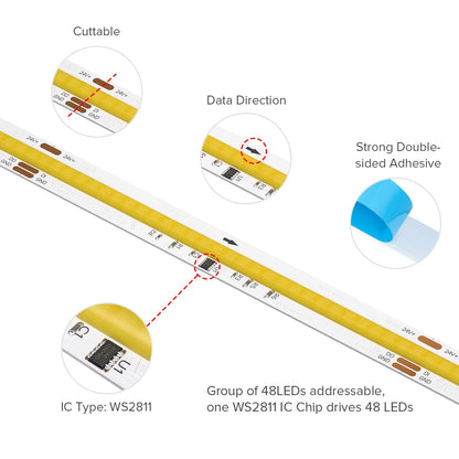 24V FCOB IC CCT LED Strip Light with Chasing and Dynamic Warm-to-Cool White Effects