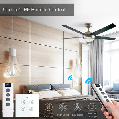 MOES Wi-Fi RF Smart Ceiling Fan Light Switch, 3-Speed Control, Smart Life/Tuya, Alexa & Google Compatible