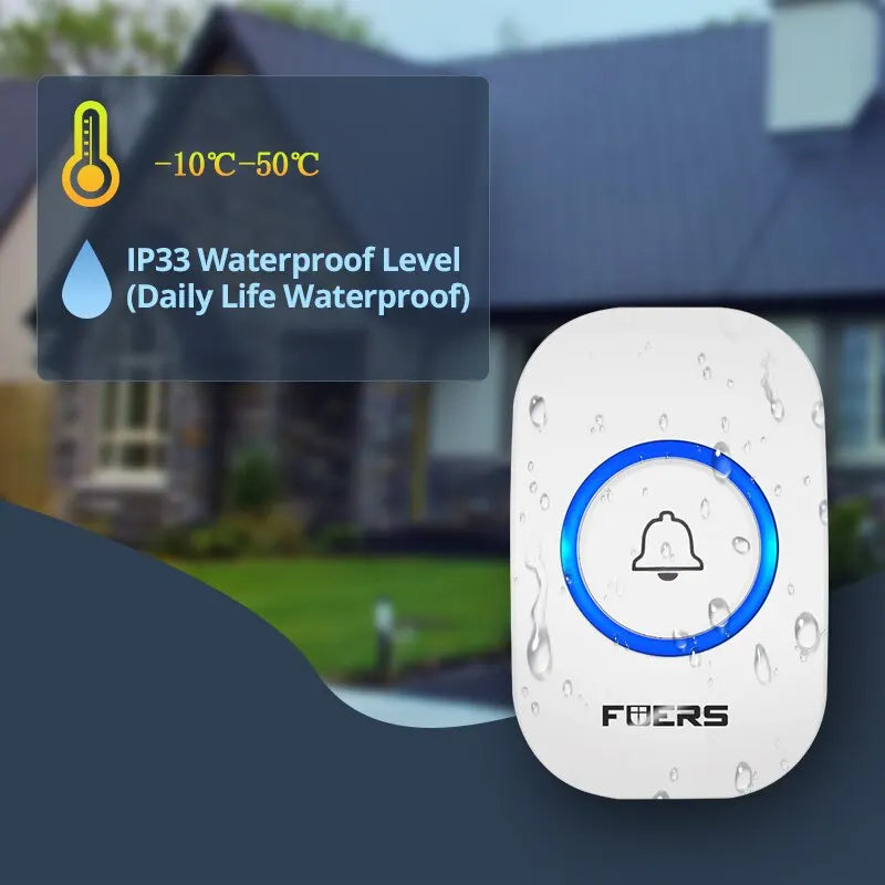 Fuers Wireless Smart Doorbell with 32 Tunes & Waterproof Buttons – Reliable Entry Alert for Home, Store & Hotel