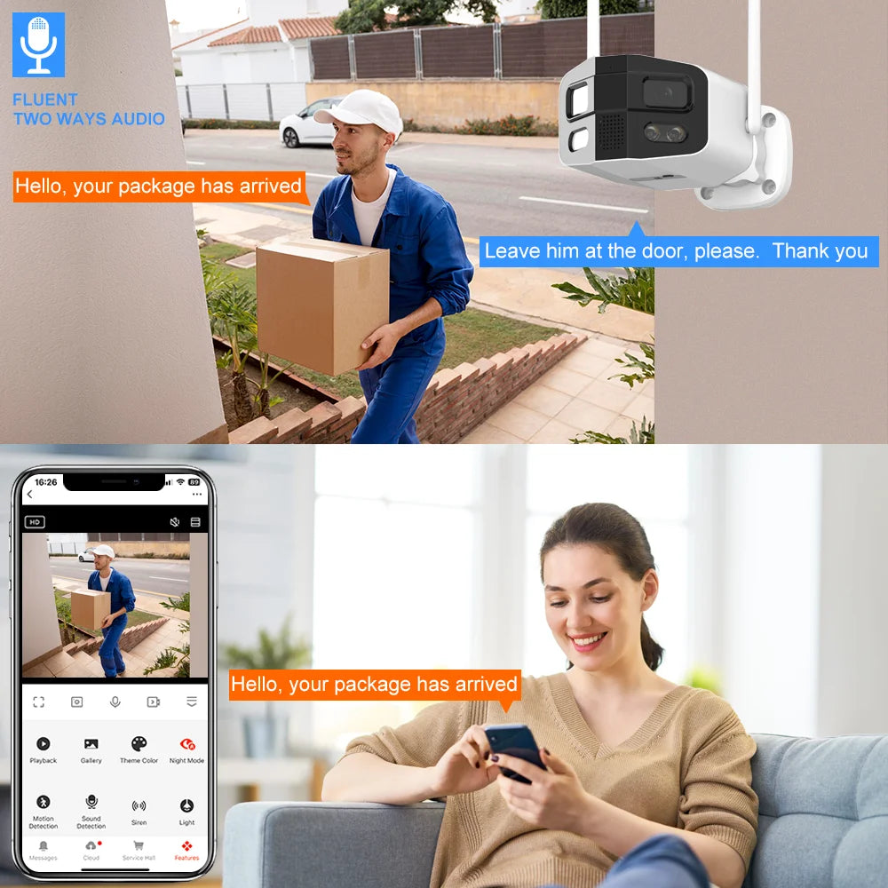 8MP Dual-Lens 180° Outdoor Security Camera – Full Yard Protection Without Blind Spots