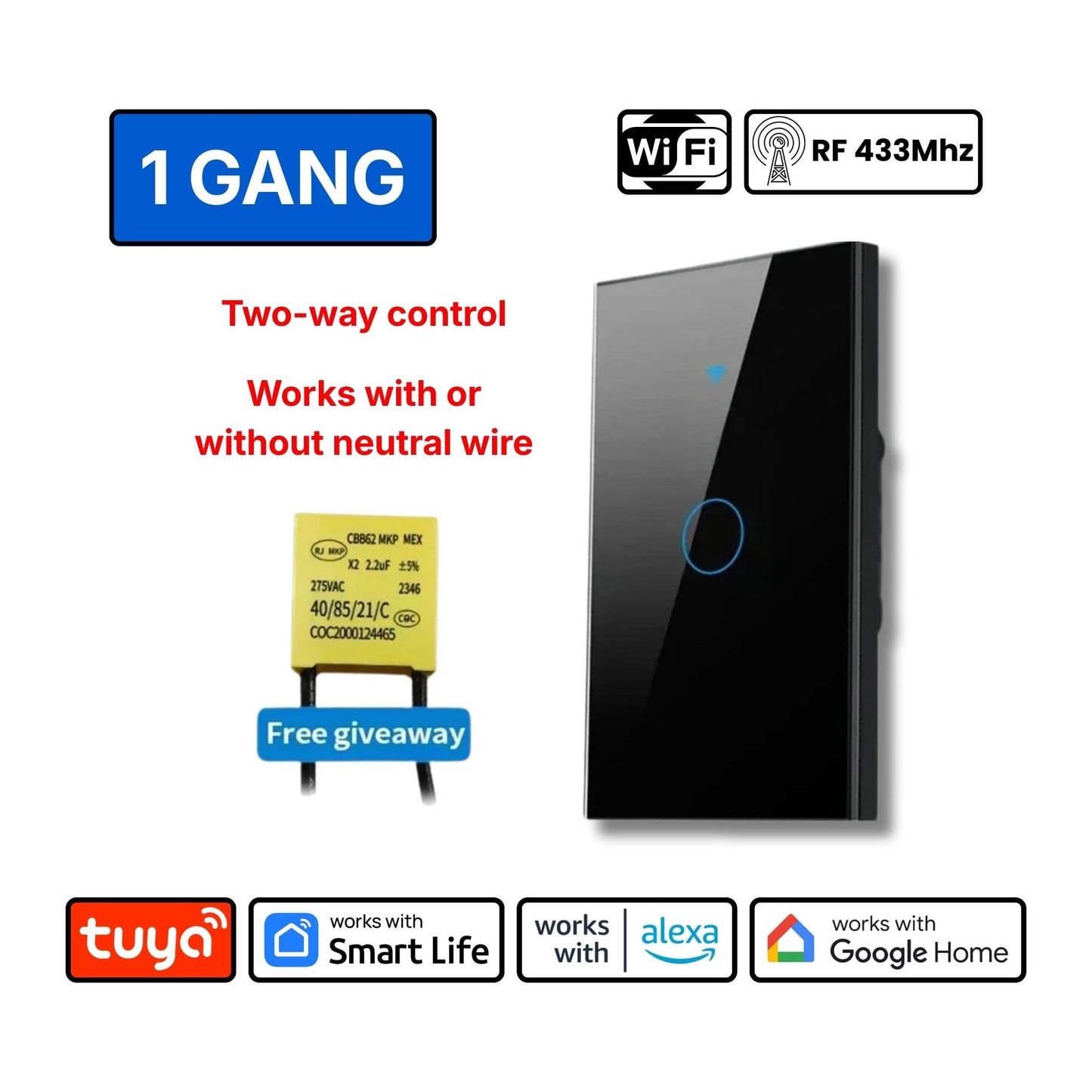 Smart Light Switch (1/2/3/4 Gang) – Control Lights Anytime, Anywhere