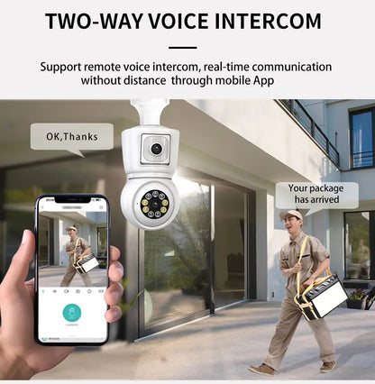 8MP E27 Bulb Security Camera – Dual Lens, Auto Tracking & Color Night Vision