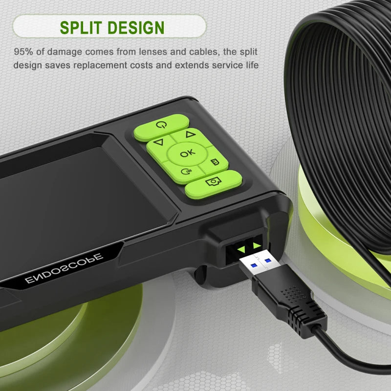 4.3" IPS Dual Lens Endoscope Borescope, 8MM Inspection Camera, HD 1080P, 5M Waterproof Cable, LED Lights, SD Card Recording
