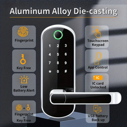 Smart Fingerprint Door Lock, 5-in-1 Keyless Entry, Waterproof, App & Voice Control, Ideal for Homes & Rentals