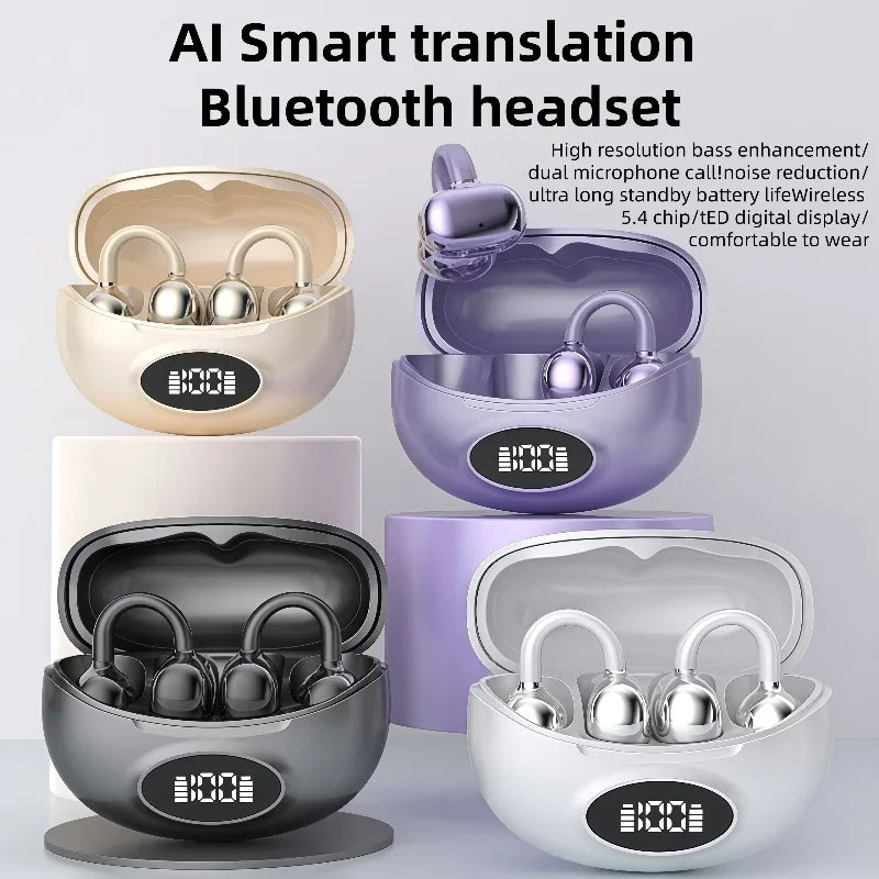 W19 Clip-On Wireless Earbuds, Secure Fit With Translation Support