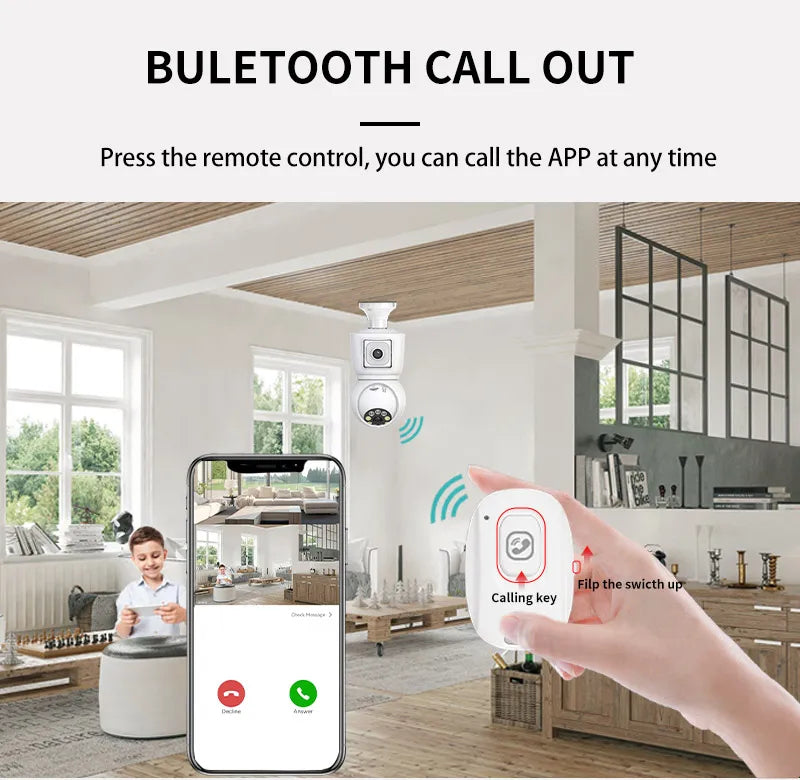 8MP E27 Bulb Security Camera – Dual Lens, Auto Tracking & Color Night Vision