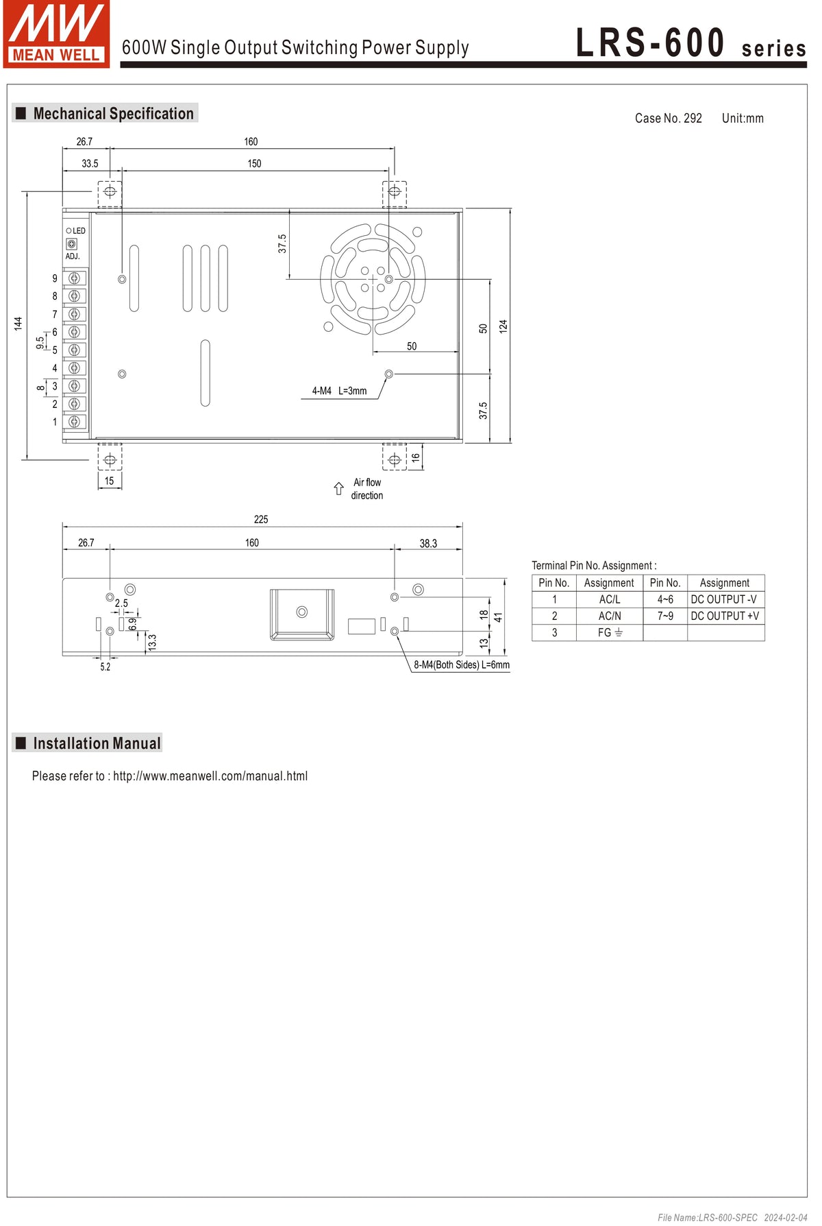 Mean Well LRS 600W 24V 25A DC Power Supply