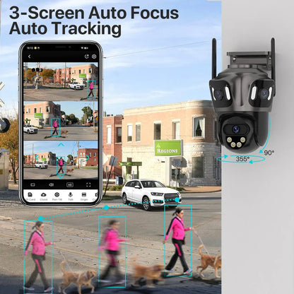12MP HD Outdoor PTZ Wi-Fi Security Camera, Triple Lens, Auto Tracking, Night Vision, iCSee App