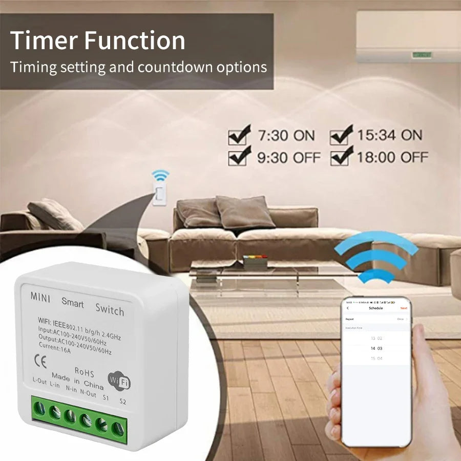 Wi-Fi Smart Light Mini Switch Module – 2-Way Control, App & Voice Operated